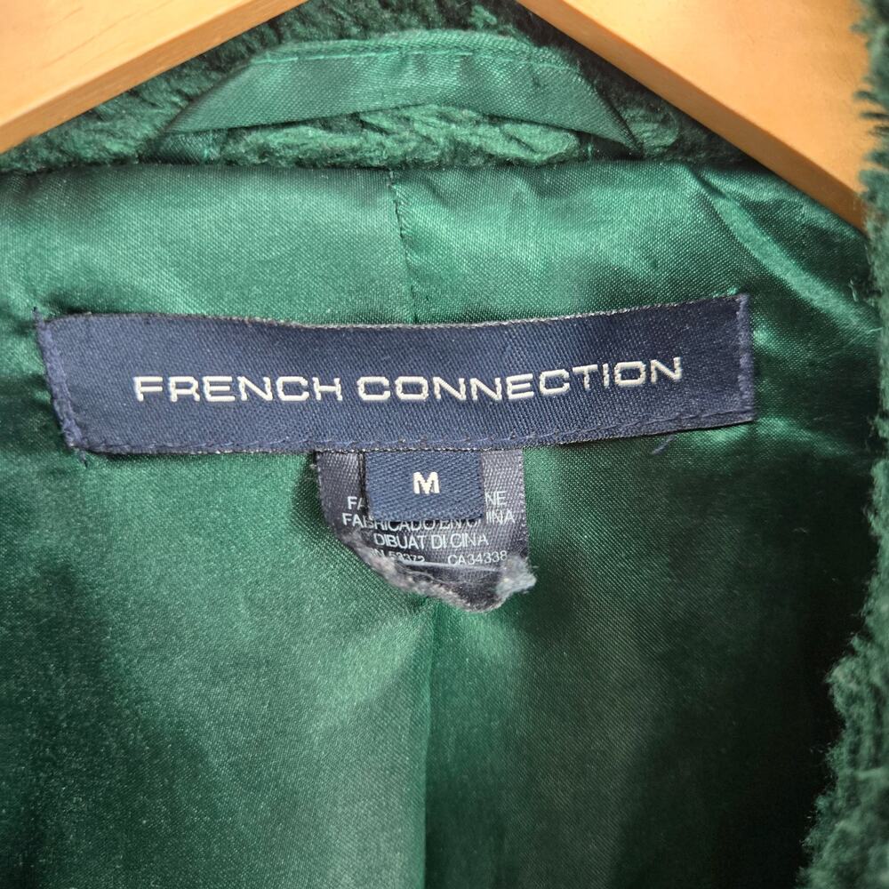 French Connection Medium Green Faux Fur Teddy Coat Collared Emerald Warm Cozy - Picture 3 of 6